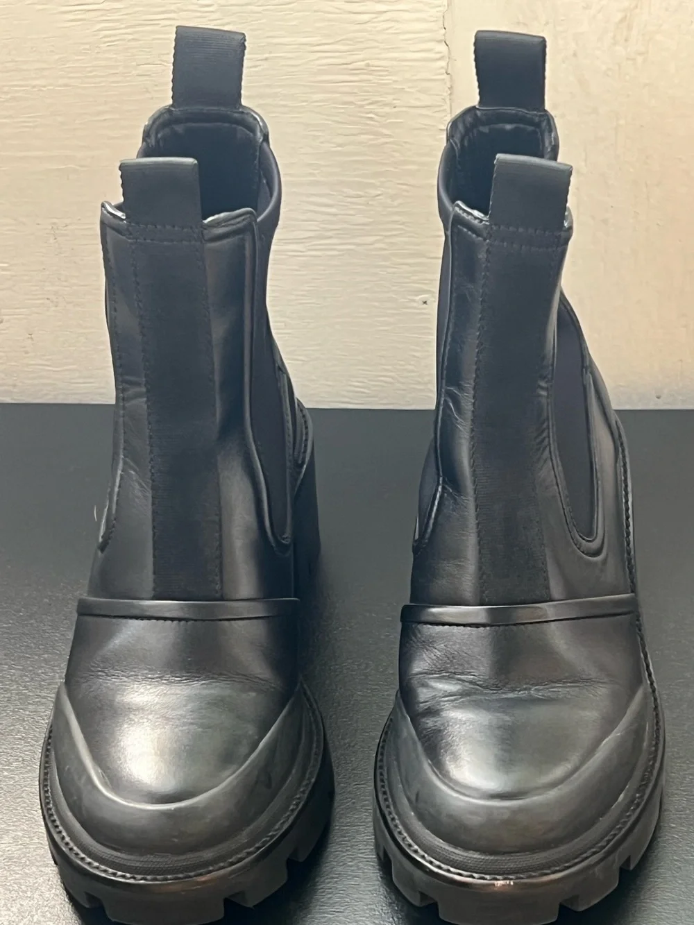 Tory Burch Black Leather Lug Sole Chelsea Boots